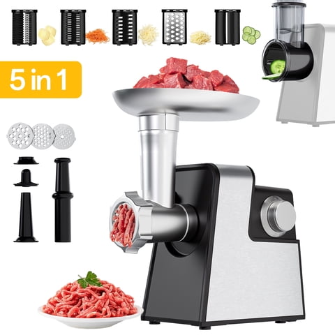 Foukus 5 in 1 Electric Meat Grinder: 2500W Heavy Duty Meat Grinder with Sausage Stuffer, Kubbe Kit, Vegetable Slicer & Shredder, Cheese Grater