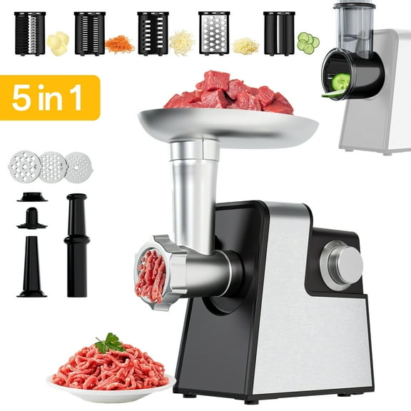 Foukus 5 in 1 Electric Meat Grinder: 2500W Heavy Duty Meat Grinder with Sausage Stuffer, Kubbe Kit, Vegetable Slicer & Shredder, Cheese Grater