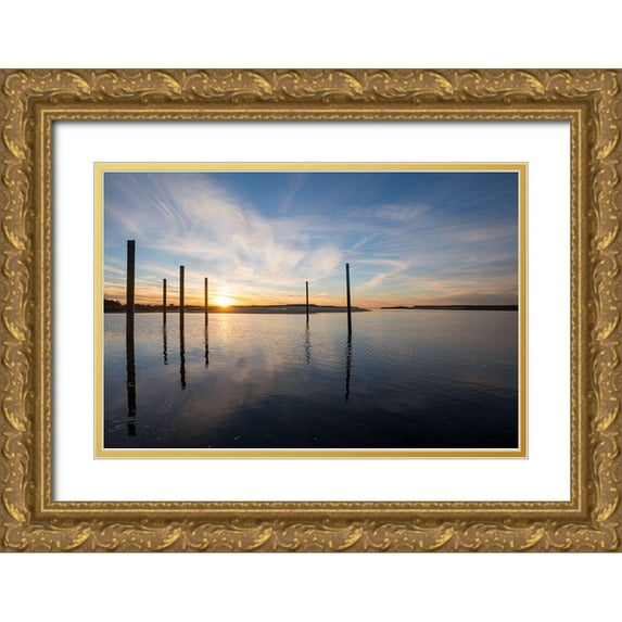 Foulke, Doug 14x11 Gold Ornate Wood Framed with Double Matting Museum Art Print Titled - Bay at Sunset