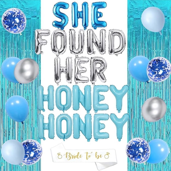 She Found Her Honey Bridal Shower Decorations Last Disco Bachelorette Party Decor Balloon Banner Blue Foil Curtain Latex Balloon Bride to Be Sash for Women Retro 70s Bridal Shower Decor Supplies