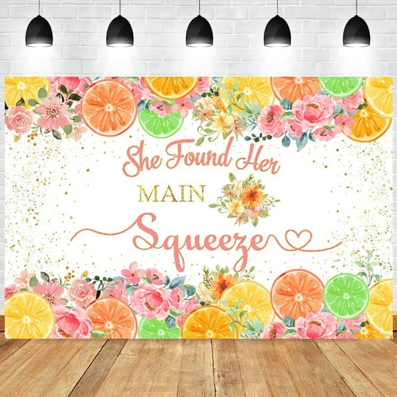 She Found Her Main Squeeze Backdrop Lemon Bridal Shower Photography Background Floral Wedding Party Banner Decorations Miss to Mrs Engagement Ceremony Photo Booth Props