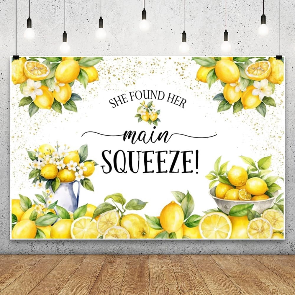 She Found Her Main Squeeze Backdrop for Photography Blue Floral Lemon ...