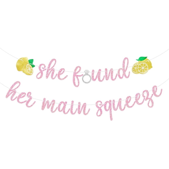 She Found Her Main Squeeze Banner, Lemon Themed Shower, Couples Bridal Shower,Bachelorette Party, Lemon Theme Bridal Shower Party Decorations,Pre-strung, Pink Glitter