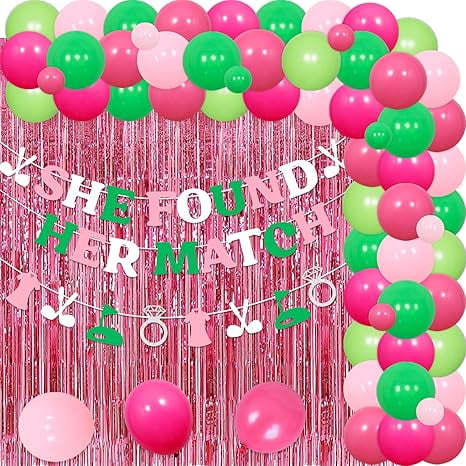 She Found Her Match Bachelorette Decorations Golf Bridal Shower Decor Golf Theme Banner Pink Green Fringe Curtains Balloon Arch Garland Kit for Sports Country Bridal Shower Party Supplies