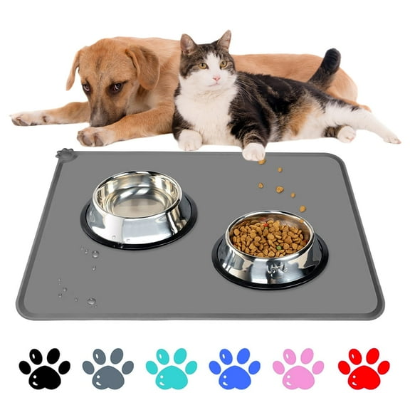 TiokMc Silicone Waterproof Dog & Cat Feeding Mat, Non-Slip, FDA Grade, Easy to Clean, BPA-Free, 18.5" x 11.5", Gray