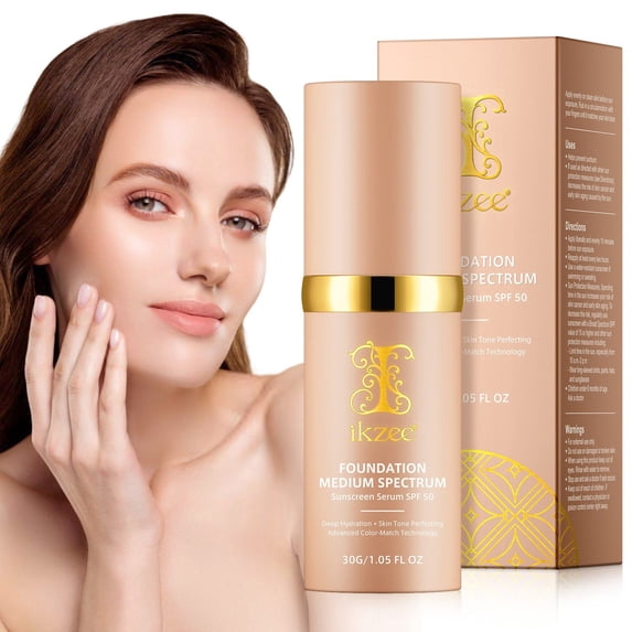 Foundation 4 in 1, Medium Spectrum with SPF 50+, Concealer, Sun Protection, Hydrating Color Changing Foundation Makeup Liquid, Longwearing & Waterproof - 30G/1.05 FL OZ