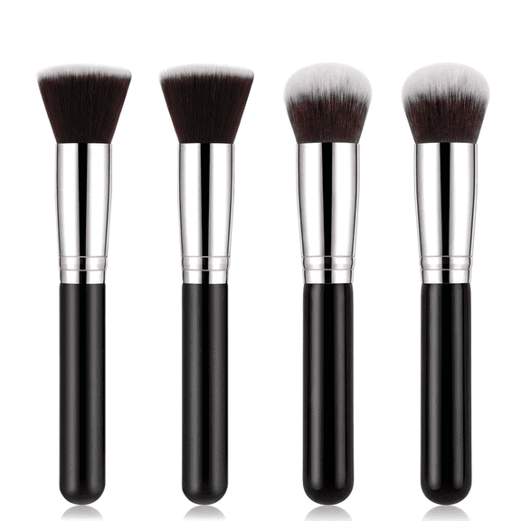 Foundation Brush, Makeup Brush for Liquid Cream Powder Blending Buffing, Black, 4 Pcs