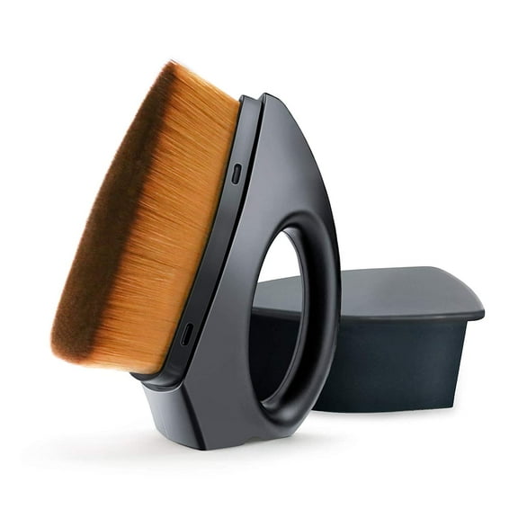 Foundation Makeup Brush Iron Shape Flat Top Liquid Powder Foundation Face Brush for Blending Liquid, Cream or Flawless Powder Cosmetics with Protective Cover (Black), Medium Black