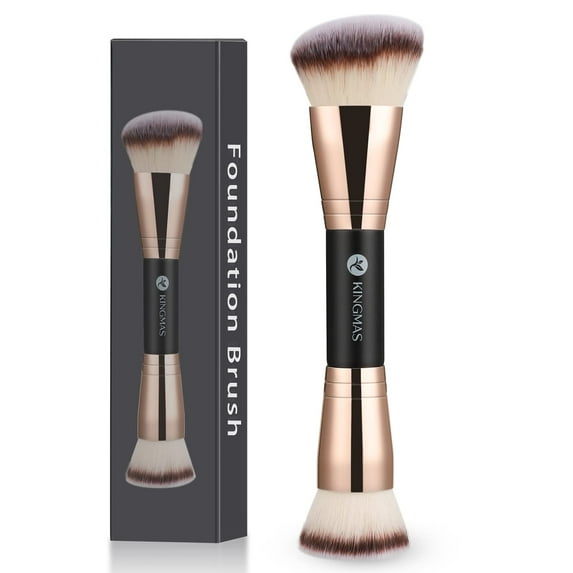 Foundation Makeup Brush, Premium Kabuki Brush, Double-Ended Contour Brush (Flat/Angled Round Top) for Blending Liquid Powder Concealer Cream Blush Makeup Brush