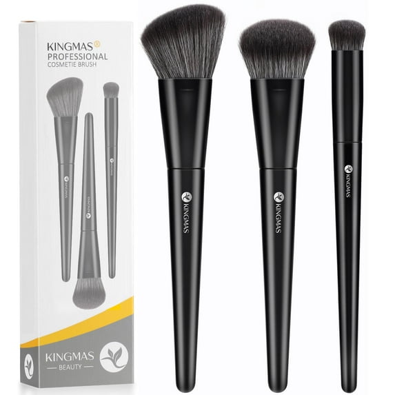Foundation Makeup Brushes, 3Pcs Kabuki Contour Concealer Makeup Brush, Vegan & Cruelty-Free, Synthetic Cosmetic Under Eye & Blusher Face Brush (Black)