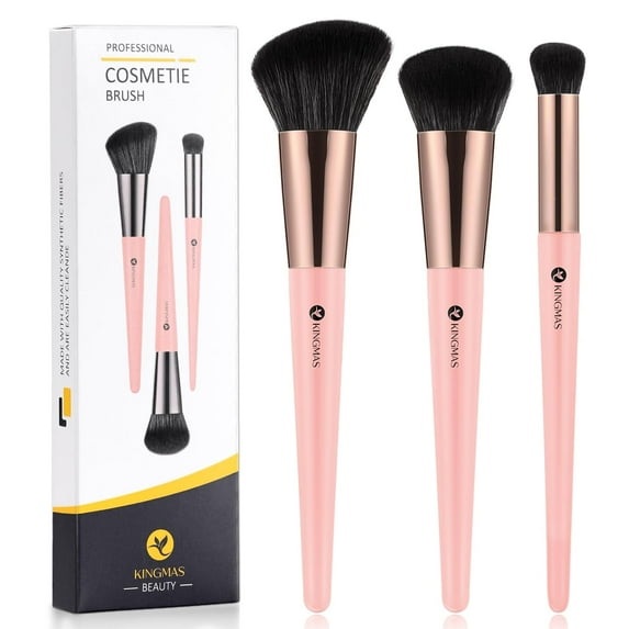 Foundation Makeup Brushes, 3Pcs Kabuki Contour Concealer Makeup Brush, Vegan & Cruelty-Free, Synthetic Cosmetic Under Eye & Blusher Face Brush (Black)