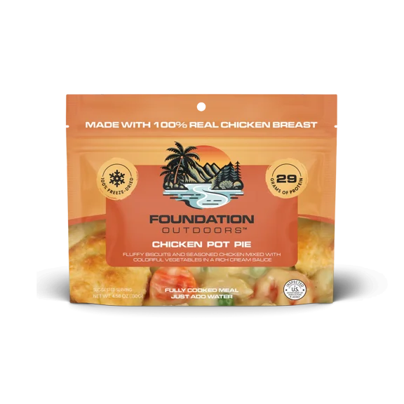 Foundation Outdoors Chicken Pot Pie, Freeze Dried Backpacking & Camping Food, Emergency Food, High Protein Meal