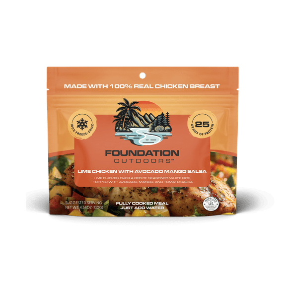 Foundation Outdoors Lime Chicken with Avocado Mango Salsa, Freeze Dried Backpacking & Camping Food, Emergency Food, High Protein Meal