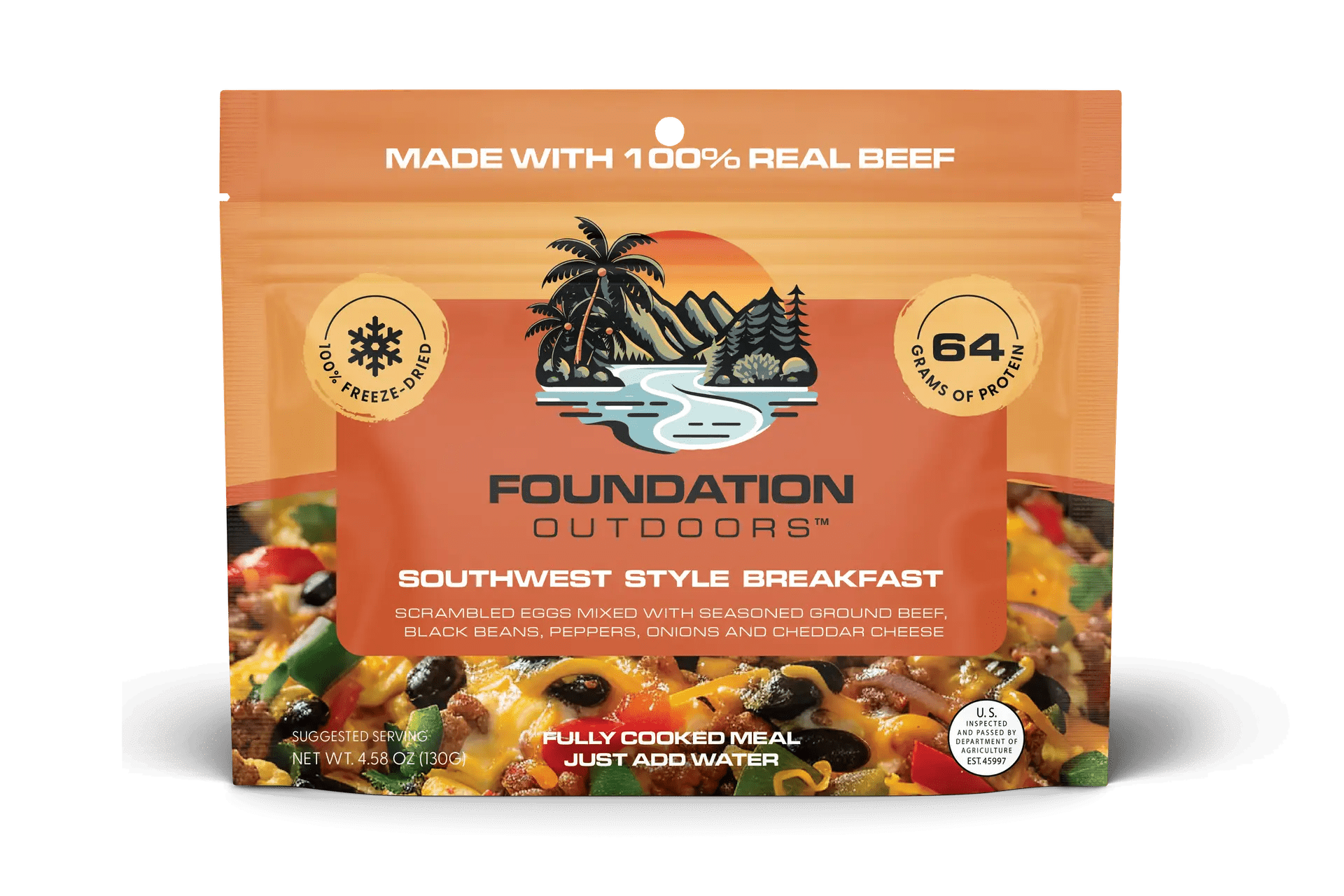 Foundation Outdoors Southwest Breakfast Skillet Meal with Ground Beef & Black Beans, Freeze Dried Backpacking & Camping Food, Emergency Food, High Protein Meal