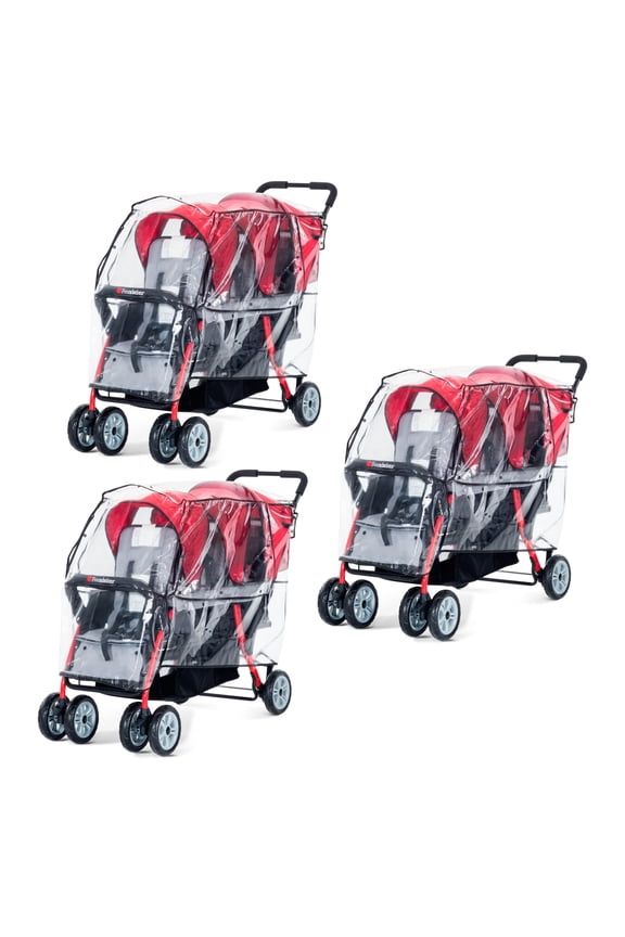 Foundations 3-Seat Triple Stroller Rain Cover 3 Pack, Easy to Use Snaps Surrounding a Mesh Window, Air Ventilation While Covered (Clear)