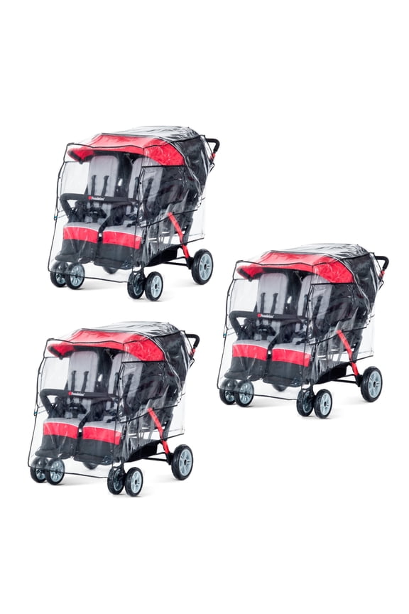 Foundations 4-Seat Quad Stroller Rain Cover 3 Pack, Easy to Use Snaps Surrounding a Mesh Window, Air Ventilation While Covered (Clear)