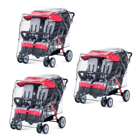 Foundations 4-Seat Quad Stroller Rain Cover 3 Pack, Easy to Use Snaps Surrounding a Mesh Window, Air Ventilation While Covered (Clear)
