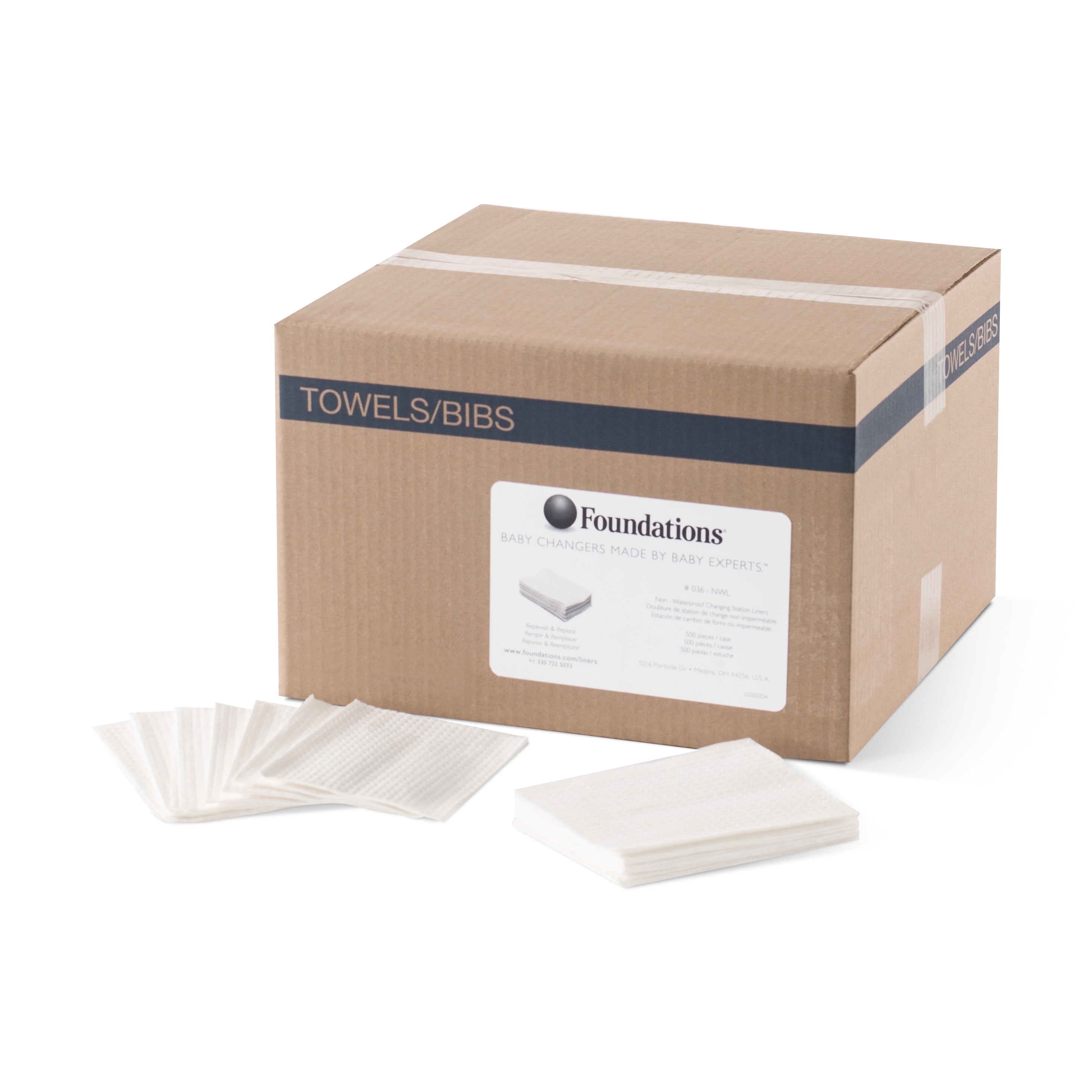 Foundations Non-Waterproof Changing Station Liners, Disposable 2-Ply, Box of 500, White