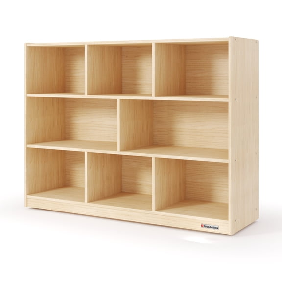 Foundations ClassKeeper 8-Cubby Mobile Classroom Storage Organizer with Large Cubbies and Casters, Natural Wood