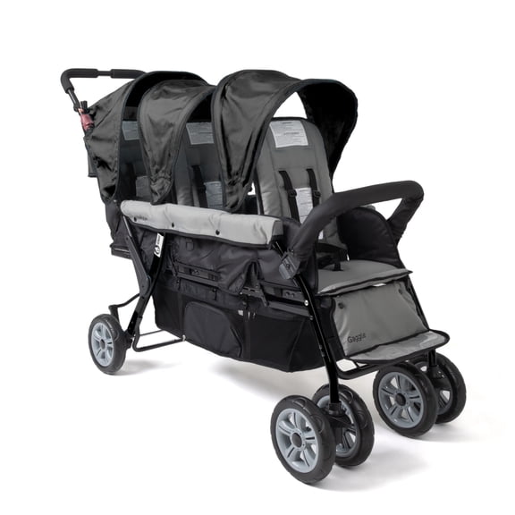 Foundations Compass Trio Triple Stroller, 3-Seat Tandem with Canopies and Reclining Seats, Black