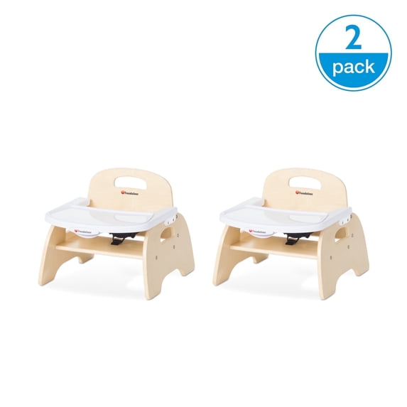 Foundations Easy Serve 5" Low Wood Feeding Chairs with Dishwasher Safe Tray, Stackable Toddler Chairs, 2 Pack