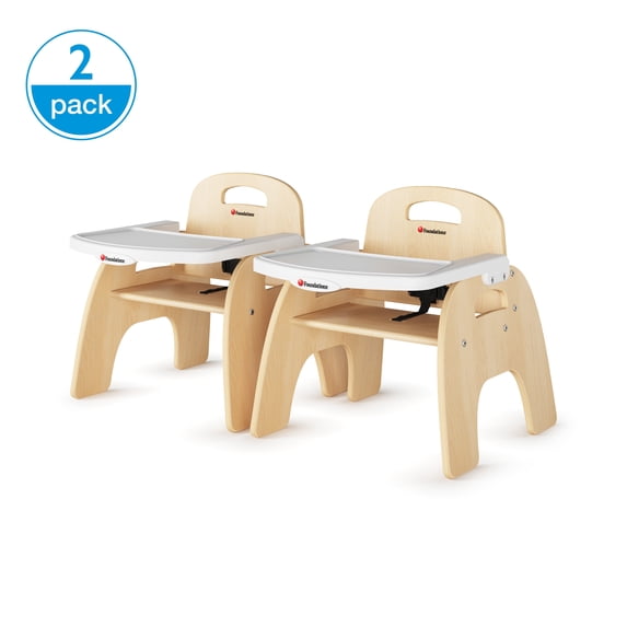 Foundations Easy Serve 9" Low Wood Feeding Chairs with Dishwasher Safe Tray, Stackable Toddler Chairs, 2 Pack