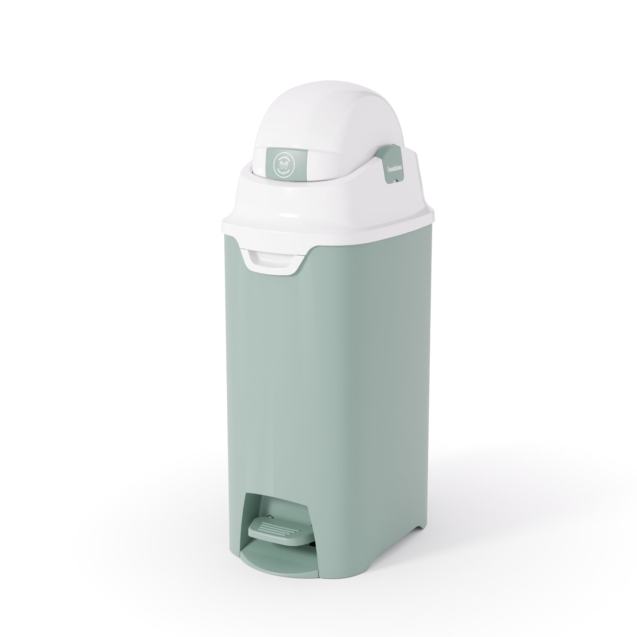 Foundations Hands Free Medium Diaper Pail with Airtight Lid - Durable & Odorless Diaper Disposal, Holds up to 45 Newborn Diapers, Refill With Any Bags - Green