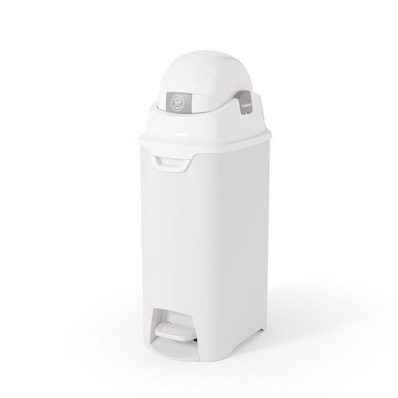 Foundations Hands Free Medium Diaper Pail with Airtight Lid - Durable & Odorless Diaper Disposal, Holds up to 45 Newborn Diapers, Refill With Any Bags - White