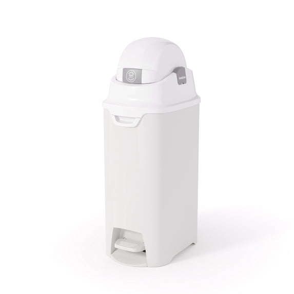 Foundations Hands Free Medium Diaper Pail with Airtight Lid - Durable & Odorless Diaper Disposal, Holds up to 45 Newborn Diapers, Refill With Any Bags - White