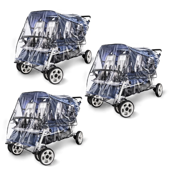 Foundations Jamboree 6 Seat Stroller Rain Cover 3 Pack, Easy to Use Snaps Surrounding a Mesh Window, Air Ventilation While Covered (Clear)