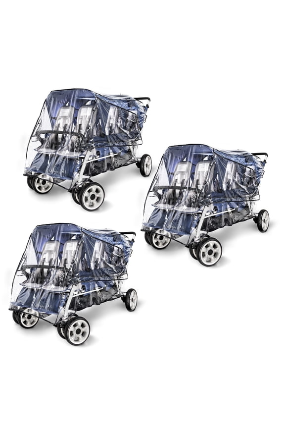 Foundations Jamboree 6 Seat Stroller Rain Cover 3 Pack, Easy to Use Snaps Surrounding a Mesh Window, Air Ventilation While Covered (Clear)