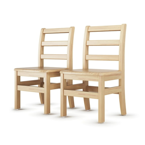 Foundations Little Innovators Kids Wooden School Chairs, Fully Assembled Solid Wood, 12", 2-Pack