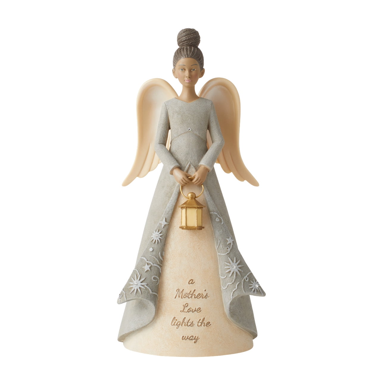 Painted Resin Angel Figurine with Lantern, 7.75 Inches