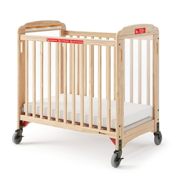 Foundations Next Gen First Responder Evacuation Compact Portable Mini Crib, 3" Mattress Included, Natural