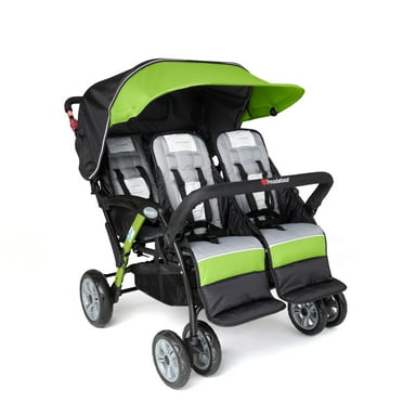 Foundations Gaggle Compass 4-Seat Quad Stroller, Reclining Seats with UV Canopy, Lime