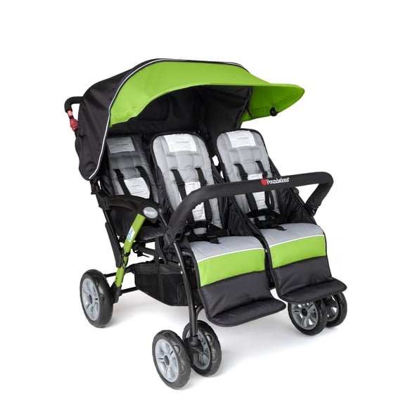 Foundations Gaggle Compass 4-Seat Quad Stroller, Reclining Seats with Canopy, Lime