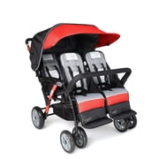 Foundations Gaggle Compass 4-Seat Quad Stroller, Reclining Seats with Canopy, Red