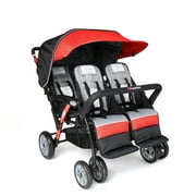 Foundations Gaggle Compass 4-Seat Quad Stroller, Reclining Seats with UV Canopy, Red