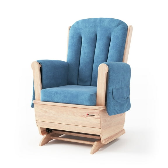 Foundations SafeRocker Standard Glider Rocker with Wood Skirt, Removable Microfiber Cushions, Blue