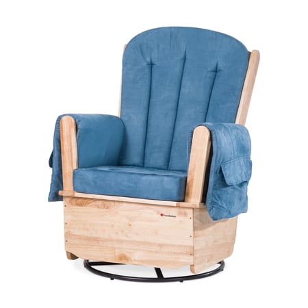 Foundations SafeRocker Swivel Glider Rocker with Wood Skirt, Removable Microfiber Cushions, Blue