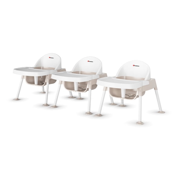 Foundations Secure Sitter 7" Feeding Chair with Tray, 3-Point Harness, No-Tip Base, White/Tan, 3-Pack