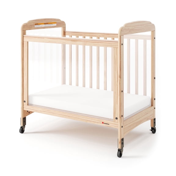Foundations Serenity 3-Panel Clearview Compact Crib, Fixed-Side, 3" Mattress Included, Natural Wood