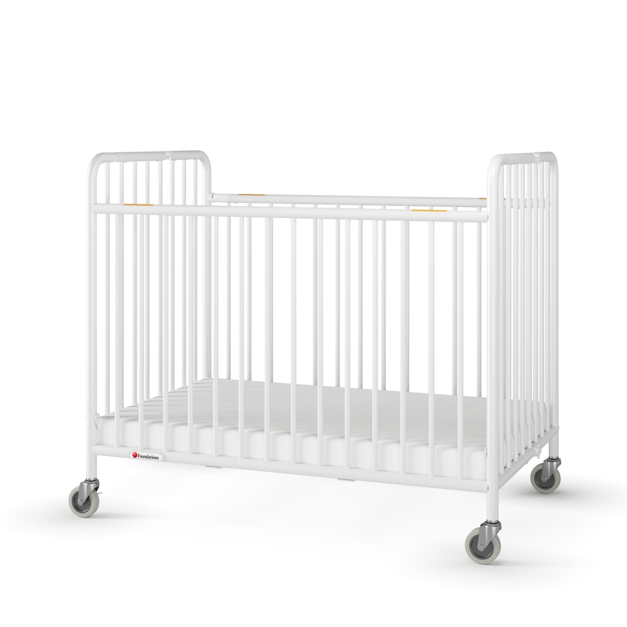 Foundations StowAway Compact Folding Hotel Crib with 2" Mattress and Locking Wheels, White