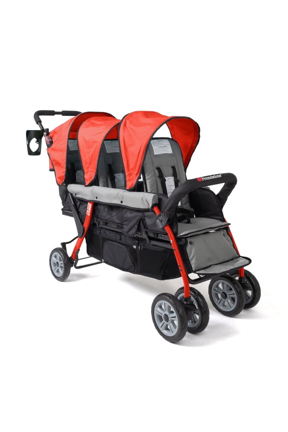 Foundations Compass Trio Triple Stroller, 3-Seat Tandem with UV Canopies and Reclining Seats, Red