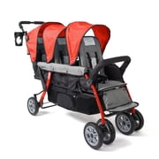 Foundations Compass Trio Triple Stroller, 3-Seat Tandem with Canopies and Reclining Seats, Red