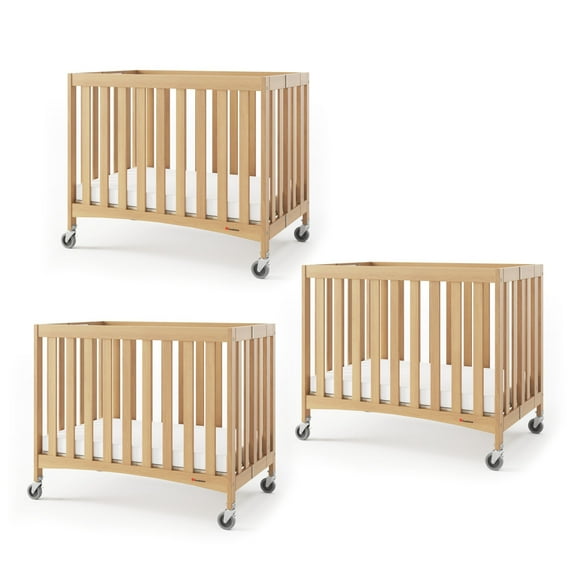 Foundations Travel Sleeper Wood Compact Folding Crib 3 Pack for Hotels, Natural
