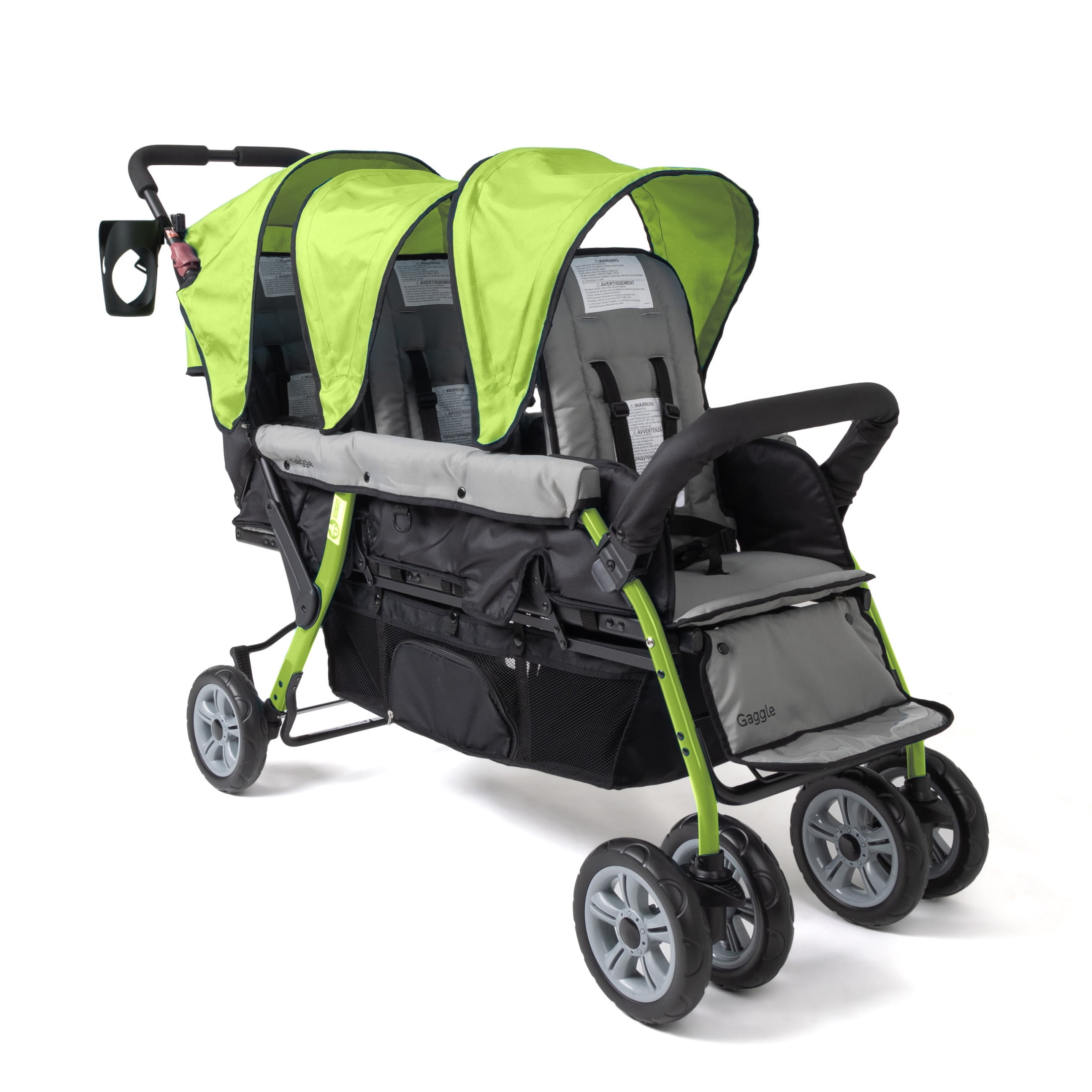 Foundations Compass Trio Triple Stroller, 3-Seat Tandem with Canopies and Reclining Seats, Red