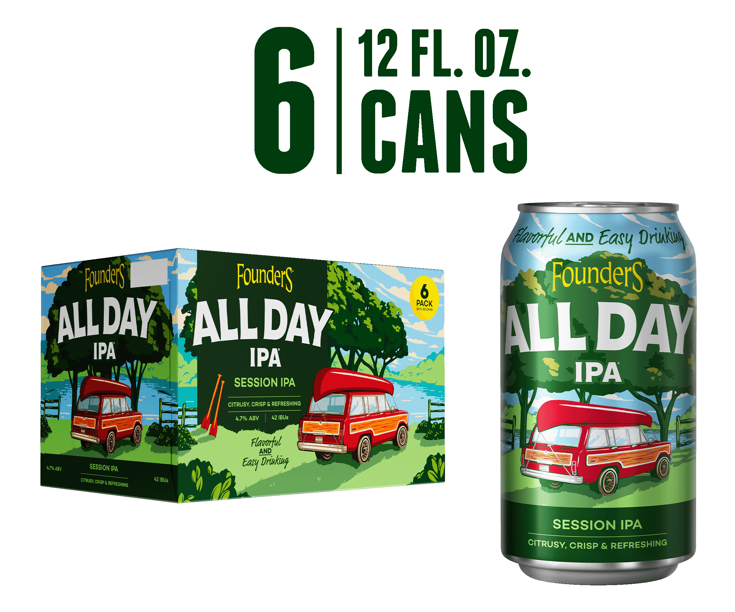 Founders Brewing All Day IPA, Citrus, Session IPA Beer, 6 Pack, 12 fl oz Aluminum Cans, 4.7% ABV, Craft Beer