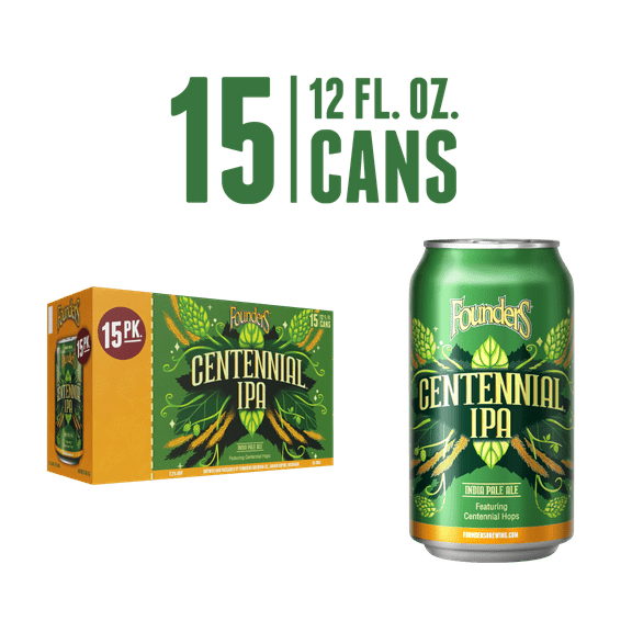 Founders Centennial IPA, American IPA Beer, 15 Pack, 12 fl oz Aluminum Cans, 7.2% ABV, Craft Beer