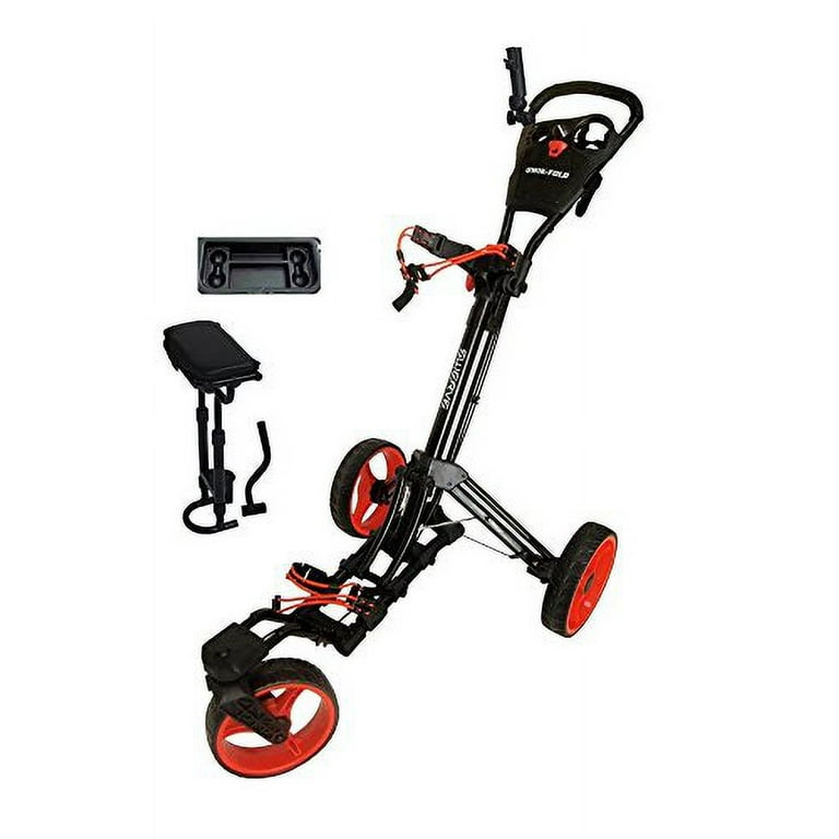 Founders Club Swerve 360 Swivel Wheel Qwik Fold Golf Push Cart with Deluxe Seat Black Red
